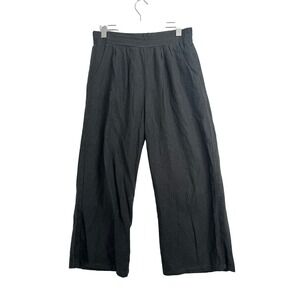 Forever 21 Womens Black Linen Blend Wide Leg Cropped Pants Size L Elastic Waist